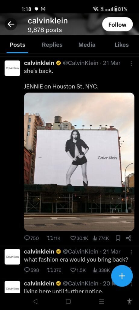 calvin klein twitter